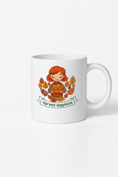 Harvest Happiness Mok - Herfstmok met Vrolijk Meisje en Pompoenen