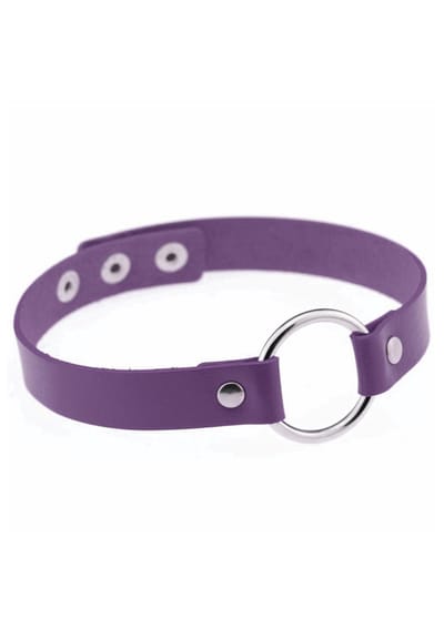 KIMU® Choker Paars Ring - Pu Leer Collar Ketting Halsband Paars Festival