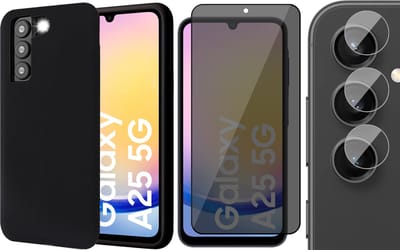 Hoesje geschikt voor Samsung Galaxy A25 / A24 - Privacy Screenprotector Volledig Dekkend Glas & Camera - Mat Back Case Zwart