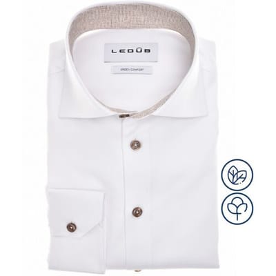 Ledub modern fit overhemd - twill - wit - Strijkvriendelijk - Boordmaat: 42