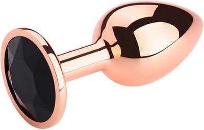 PLGZ - Rosebud Metalen Buttplug - Rosé Goud - Zwarte Siersteen - Verkrijgbaar in 3 maten Small