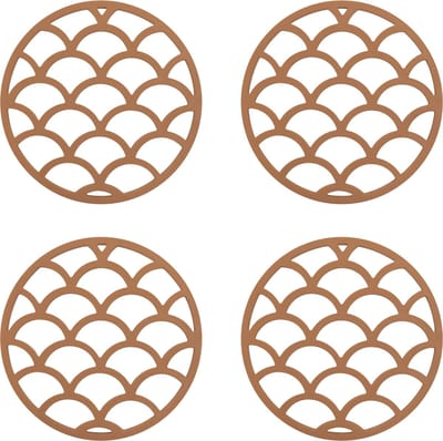 Krumble Pannenonderzetter - Set van 4 - Pannenonderzetter hittebestendig - Pannenonderzetter Siliconen - Pannenonderzettters - Schubben - Diameter 14 - Bruin