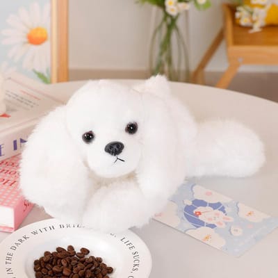 Joli Jouet Peluche Chien Couché Mignon 30cm Kawaii Oreiller Chiot Noir Poupée Douce Roulée Joli Cadeau d'Anniversaire Pour Âges 30cm blanc