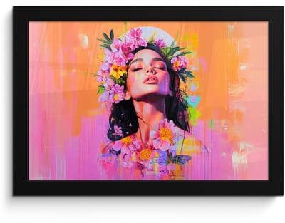 Poster in lijst - Fotolijst 30x20 cm - Posters - Portret - Bloemenkroon - Vrouw - Posterlijst zwart - Decoratie - Wanddecoratie woonkamer - Muurdecoratie slaapkamer