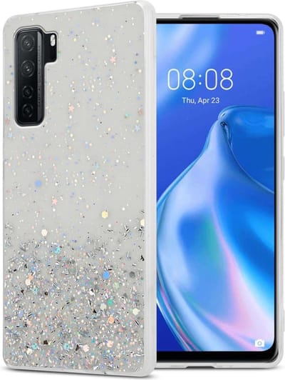 Cadorabo Hoesje geschikt voor Huawei P40 LITE 5G / NOVA 7 SE in Transparant met Glitter - Beschermhoes van flexibel TPU silicone met fonkelende glitters Case Cover Etui
