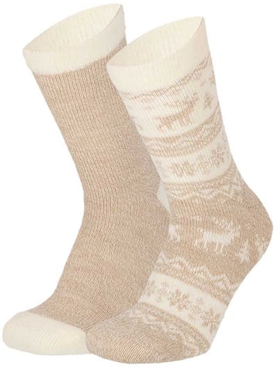 Apollo bedsokken / huissokken - rendieren - dames - 2-pack - beige - one size - Slofsokken