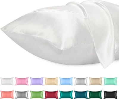 Famanu - 2 pack satijnen kussenslopen, standaard formaat zacht effen kleur microfiber satijnen kussensloop, envelop sluiting kreukvrij vervagingsbestendig ademend, wit