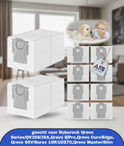 Stofzakken gescht voor Roborock Qrevo Series/QV35S/35A,Qrevo S/Pro,Qrevo Curv/Edge,Qrevo S5V/Saros 10R/10/Z70,Qrevo Master/Slim Robotstofzuiger Accessoires,10 Stuks 3L Stofzuigerzakken met Hoge Capaciteit
