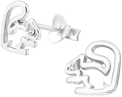Joy|S - Zilveren eekhoorn oorbellen - 8 mm - zilver met kristal - oorknoppen - kinderoorbellen