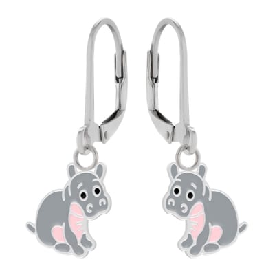 Zilveren meisjes oorhangers - nijlpaard - 925 zilver - hypoallergeen