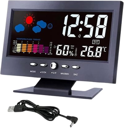 KZQ Digitale alarmklok met kleuren-LCD-scherm - Grote cijfers en snooze-functie - Weergave van temperatuur vochtigheid en kalender - Nachtlampje en geluidssensor - Perfect voor nachtkastje en bureau - Wit