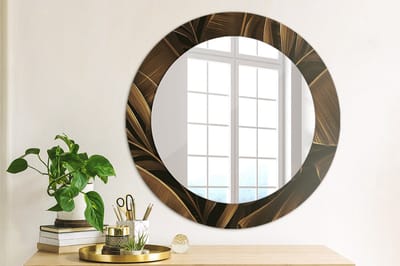 Coloray Bedrukte Spiegel - Bruine bananenbladeren Wandspiegel Decoratieve Print - 60 cm - Bruin Bedrukte Spiegel - Wandspiegel Decoratieve Print - Bedrukte Spiegel - Spiegel Met Bedrukte Lijst