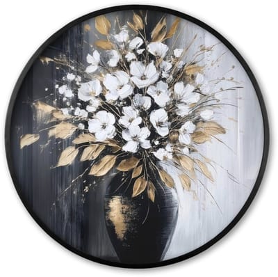 Poster in lijst Rond - Fotolijst 60x60 cm - Posters - Bloemen - Wit - Vaas - Abstract - Ronde posterlijst zwart - Decoratie - Wanddecoratie woonkamer - Muurdecoratie slaapkamer