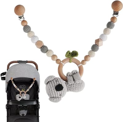 Houten en Katoenen Speelgoedketting voor Babywagens, Montessori Speelgoed voor Pasgeborenen en Kinderen