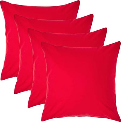 Homescapes Kussensloop 40x40 cm Set van 4 – Rood – 100% Egyptisch Perkal Katoen – 200 TC