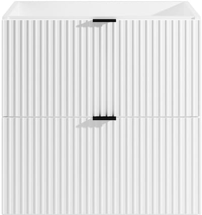 Vente-unique Hangmeubel onder wastafel met strepen - Mat wit - 60 cm - ZEVINI