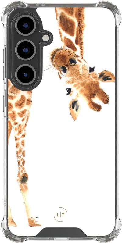 Shockproof hoesje - Geschikt voor Samsung Galaxy S24 FE - Giraffe - Extra sterke case - TPU/polycarbonaat - Giraffe - Bruin, Transparant