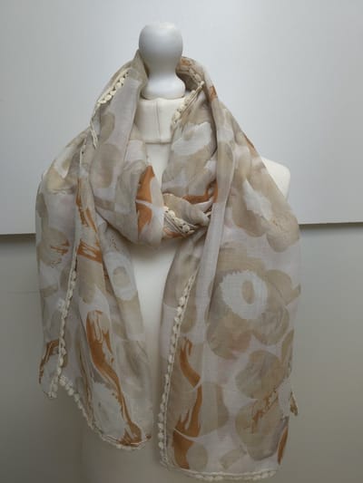 Lange dames sjaal Mila-gebloemd motief-beige-ecru-gebrand oranje