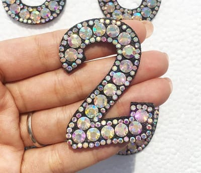 Strass Applicatie Cijfer - 4,5 CM hoog - 0 t/m 9 - Cijfer 2 - Zwart met witte stenen - Niet strijkbaar