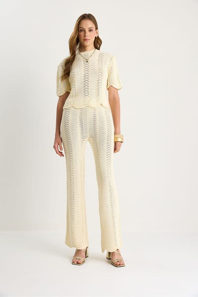 Gestreepte Breimode Lange Hoge Taille Twee-Piece Set