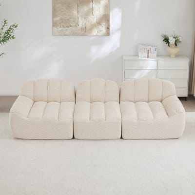 MODFU Modulaire Bank - Frameloos - Ergonomische Vorm - Woonkamer - Fleece Bekleding - Beige-Wit