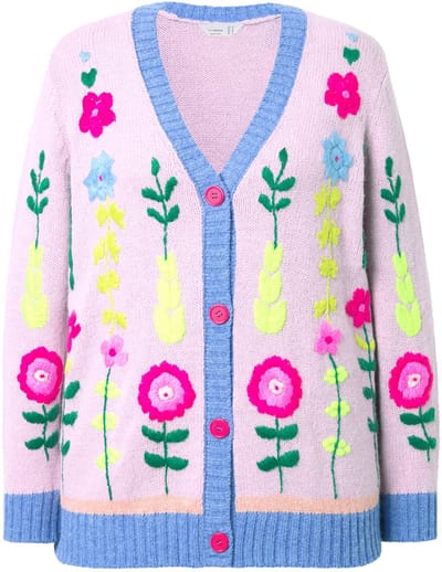 MIAMODA - Dames - Cardigan losse Classic Fit bloemenborduursel - Multicolor - Maat 50+
