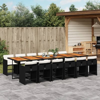 vidaXL - 13-delige - Tuinset - met - kussens - poly - rattan - zwart