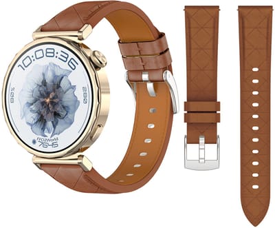 Stravo Luxe slank lederen bandje 20mm - Geschikt voor Samsung Galaxy Watch 7 6 5 4 - Classic - Elegant slank leren horlogebandje – diamantpatroon design voor Garmin Vivoactive 5 3 - Forerunner 245 - Venu SQ 2 - Vivomove - Huawei - Leer - Bruin