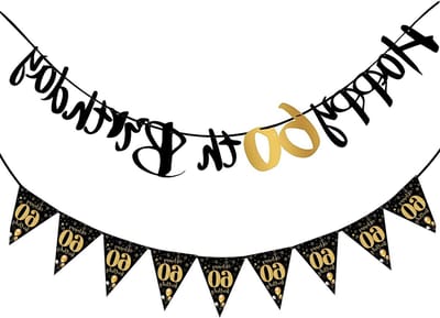 60e Verjaardag Decoratie Set - Zwart en Goud Feestbanner en Slingers