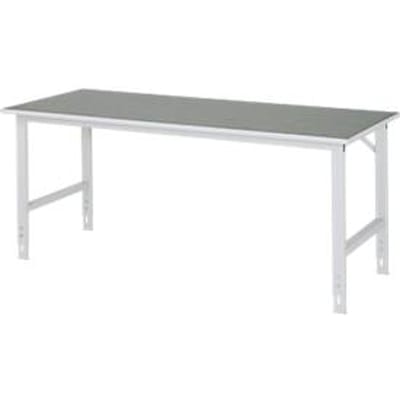 Rau werktafel Tom, handmatig in hoogte verstelbaar, 25 mm spaanplaat met linoleum bekleding, tot 500 kg, B 2000 x D 800 x H 760-1080 mm, lichtgrijs/lichtgrijs
