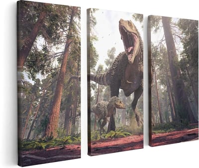 Artaza Canvas Schilderij Drieluik Tyrannosaurus Rex Dinosaurus - T-Rex - 120x80 - Foto Op Canvas - Canvas Print