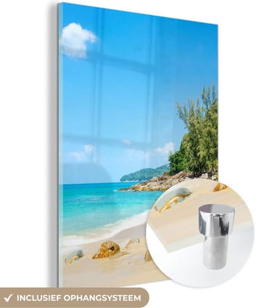 MuchoWow® Glasschilderij 30x40 cm - Schilderij acrylglas - Strand - Zee - Planten - Tropical - Foto op glas - Schilderijen