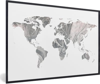Poster in lijst - Fotolijst 90x60 cm - Posters - Wereldkaart - Verf - Grijs - Posterlijst zwart - Decoratie - Wanddecoratie woonkamer - Muurdecoratie slaapkamer