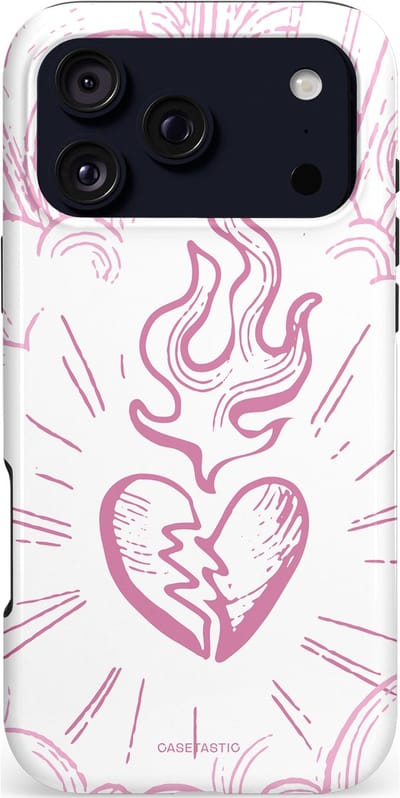 Casetastic hoesje geschikt voor Apple iPhone 17 Pro Max - MagSafe - Dubbellaagse bescherming - Roze Liefdesvlam - Fashion Case - Wit Lichtroze