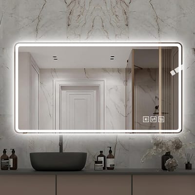 MIVRAY Badkamerspiegel – Dimbare LED Verlichting En Anti Condens – 60 x 100 cm – Glas En Metaal – Zilver – Wandmontage