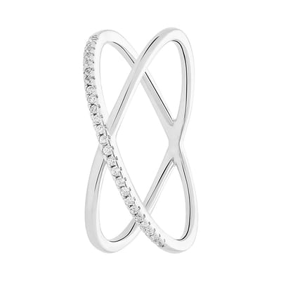 Lucardi Dames Zilveren ring gekruist met zirkonia - Ring - 925 Zilver - Zilverkleurig - 16.5 / 52 mm