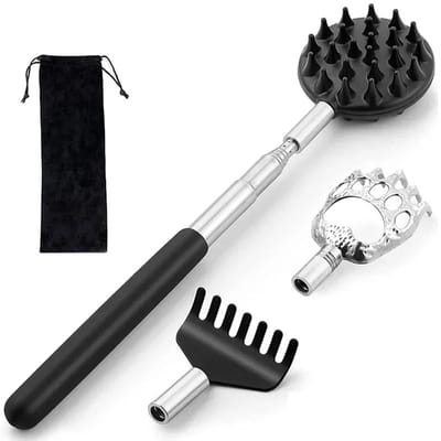 WiseGoods Premium Uitschuifbare RVS 3‑In‑1 Rugkrabber - Massage - Anti‑Jeukkrabber - Verstelbaar Tot 61CM - Gadget - Krabber Zwart