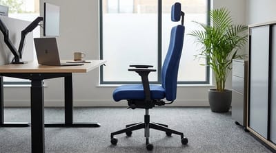 Bureaustoel Ergonomisch met Hoofdsteun en 4D Armleuningen – House&Garden Azure Executive Pro Kantoorstoel – Verstelbare Rugleuning, Lendensteun, Hoge Rugleuning, Draaibare Thuiswerkstoel voor Kantoor en Home Office – Blauw