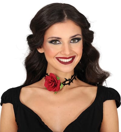 Fiestas Guirca - Roos choker met spikes - Halloween - Halloween accessoires - Halloween verkleden
