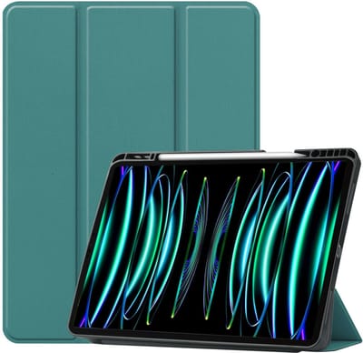 Hoesje Geschikt voor Apple iPad Pro (2022) - 11 inch - 4e generatie - Dun & Stevig - Trifold Bookcase - Hard Cover Case - Met Uitsparing Geschikt voor Apple Pencil - Hardcover Book - Tablet Hoes - Donkergroen