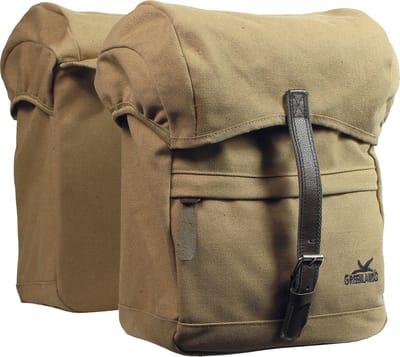 Greenlands dubbele fietstas Travel - canvas - 40 liter - camel - gevoerd met spijkerstof - inclusief regenhoes