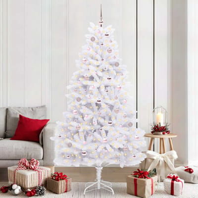 vidaXL - Kunstmatige - Hinged - Kerstboom - Wit - 210 - cm - PVC - en - Staal