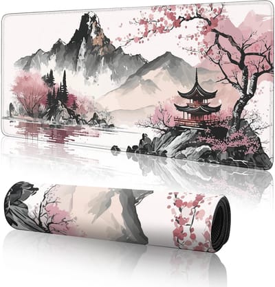Dailygoods - Grote XXL muismat, gamer muismat met randnaden, kantooraccessoires, antislip rubberen basis oppervlak, 900 x 400 mm, kersenbloesem
