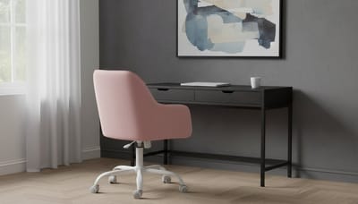 Bureaustoel Casa Velluto Sherpa Deluxe Draaistoel | Ergonomische Bureaustoel met Hoogte Verstelbaar Schuim, Doorlopende Rugleuning, Sherpa en Kunstleer Bekleding, voor Thuiswerk, Kantoor of Bar, Pastelroze