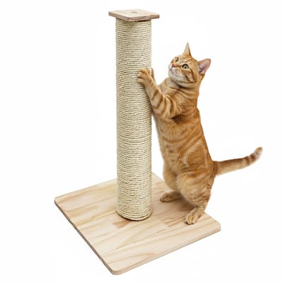62 cm Krabpaal voor Katten - Sisal Krabzuil met Bamboe Platform - Indoor Krabber met Houten Basis