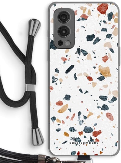 Case Company® - Hoesje met koord geschikt voor OnePlus Nord 2 5G hoesje met Koord - Terrazzo N°4 - Telefoonhoesje met Zwart Koord - Bescherming aan alle Kanten en Over de Schermrand