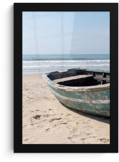Poster in lijst - Fotolijst 20x30 cm - Posters - Boot - Zandstrand - Zee - Posterlijst zwart - Decoratie - Wanddecoratie woonkamer - Muurdecoratie slaapkamer