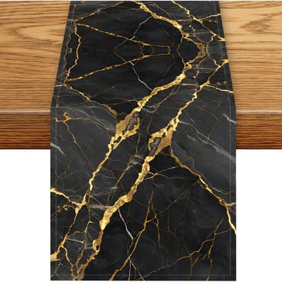Moderne Abstracte Zwart Gouden Marmer Linnen Tafelkleed Feestdecoratie Herbruikbaar Keuken Eettafelkleed Huis Tafeldecoratie 150x33cm brown