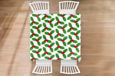 Kerst Tafelkleed - Kerstmis Decoratie - Tafellaken - Patronen - Kerstmis - Maretak - 120x120 cm - Kerstmis Versiering - Tafeldecoratie Kerstmis - Kerstdecoratie tafel - Tafelversiering