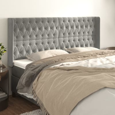 vidaXL - Hoofdbord - met - randen - 183x16x118/128 - cm - fluweel - lichtgrijs